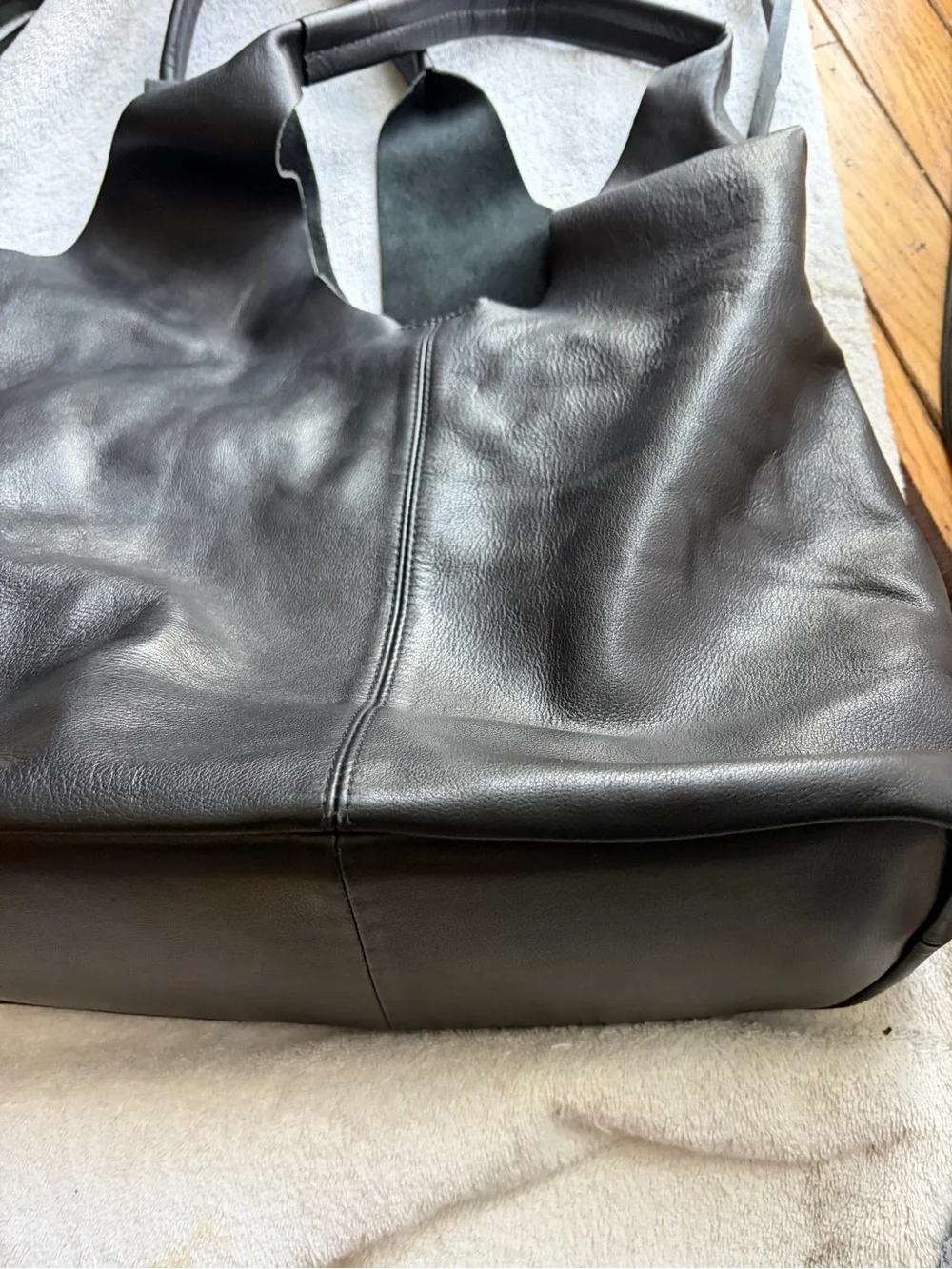 Blofinche Soft Black Leather Tote Bag